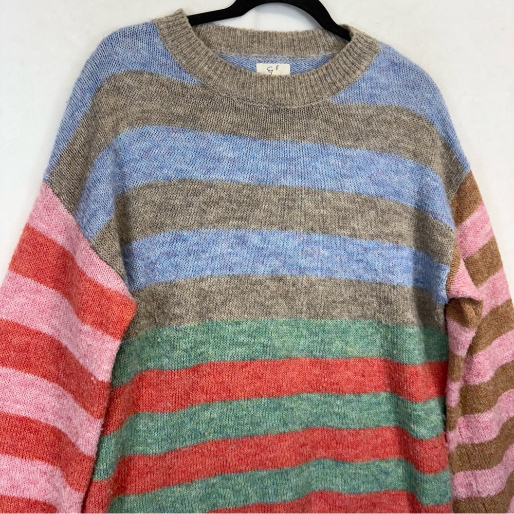 Easel Multicolor Striped Crew Neck Sweater - Picture 3 of 9